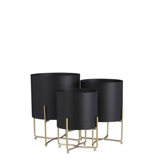 Yara Bloempot op Standaard - Set van 3 - H32 x Ø24 cm - Zwart