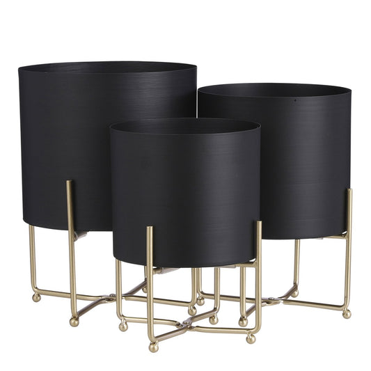 Yara Bloempot op Standaard - Set van 3 - H32 x Ø24 cm - Zwart