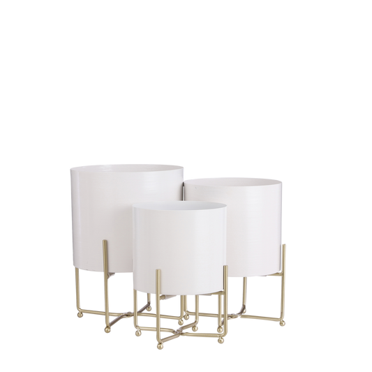 Clara Bloempot op Standaard - Set van 3 - H32 x Ø24 cm - Wit