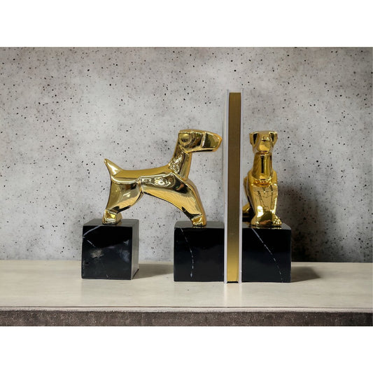 Modernist Art Deco Chrome Terrier Statues  Puppy Bookends (Set of 2)