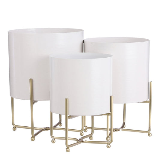 Clara Bloempot op Standaard - Set van 3 - H32 x Ø24 cm - Wit