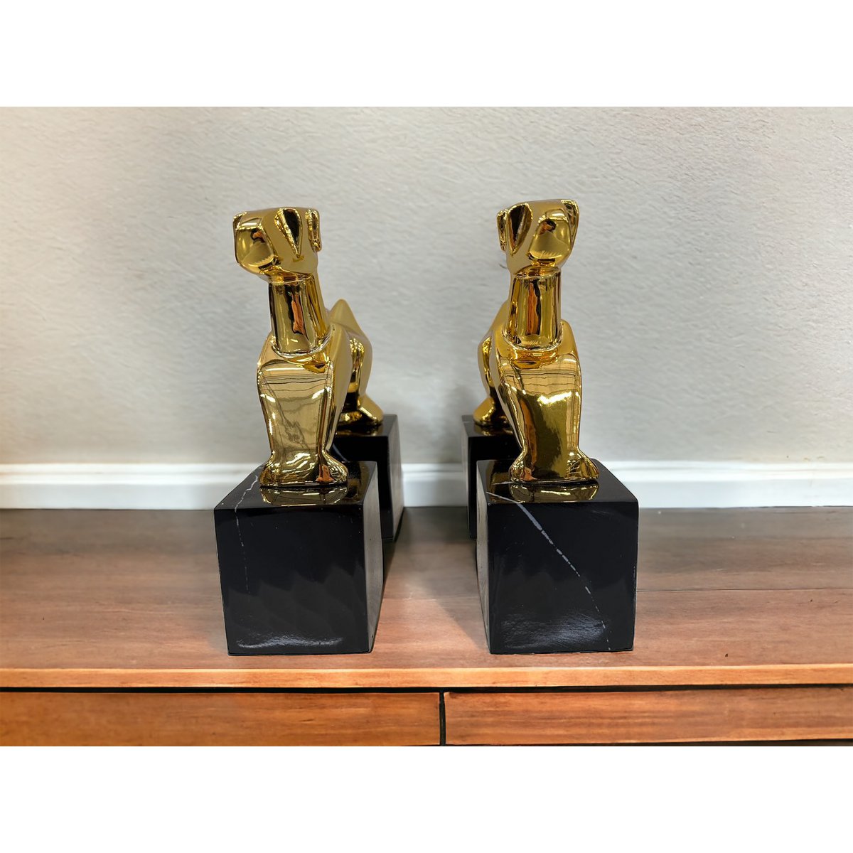 Modernist Art Deco Chrome Terrier Statues  Puppy Bookends (Set of 2)
