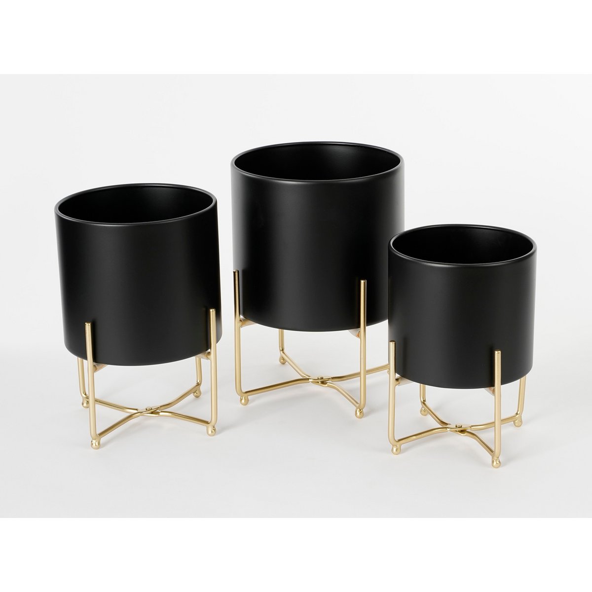 Yara Bloempot op Standaard - Set van 3 - H32 x Ø24 cm - Zwart