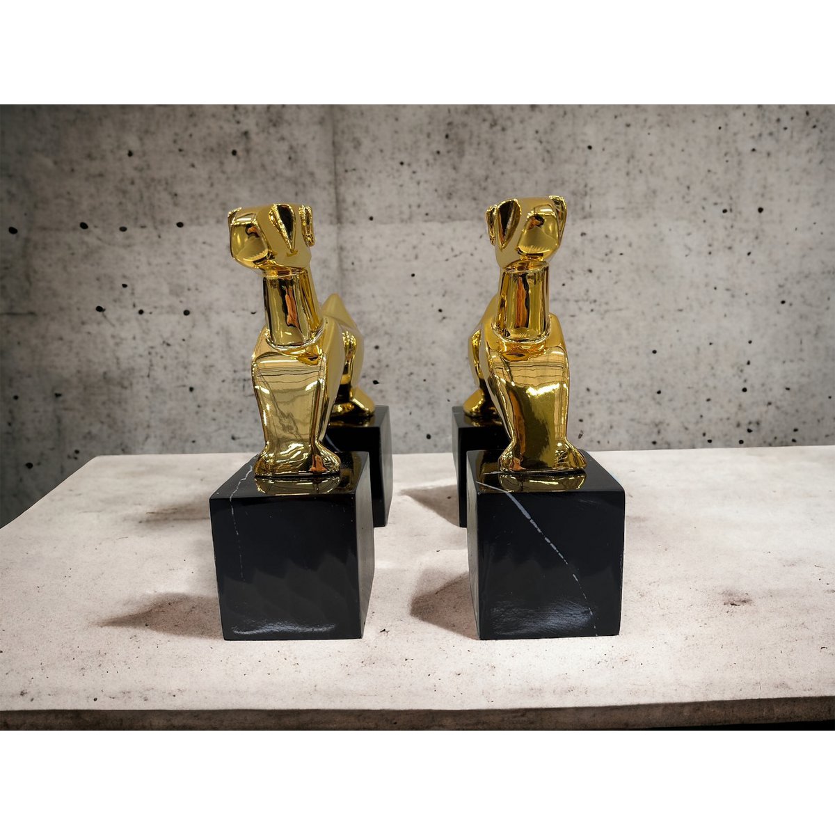 Modernist Art Deco Chrome Terrier Statues  Puppy Bookends (Set of 2)